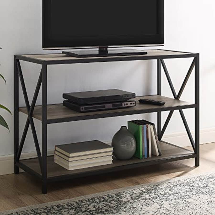 Walker Edison Furniture Company 2 Tier Open Shelf Industrial Wood Metal Bookcase Tall Bookshelf for $109