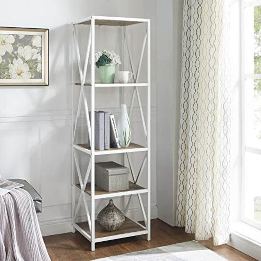 Walker Edison Furniture Company 4 Tier Open Shelf Wood Tall Bookcase Bookshelf Home Office Storage for $152