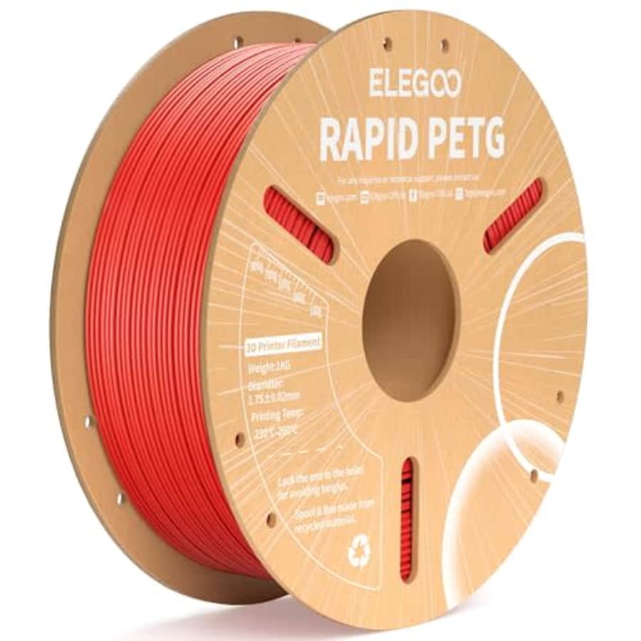 ELEGOO Rapid PETG Filament 1.75mm Red 1KG, High Speed 30-600mm/s 3D Printer Filament Dimensional for $14