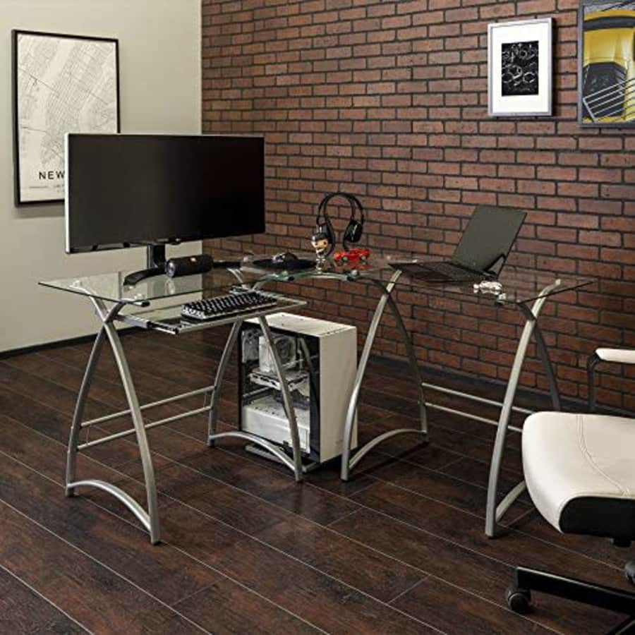 Walker Edison Furniture Company Modern Corner L Shaped Glass Computer Writing Gaming Gamer Command for $159