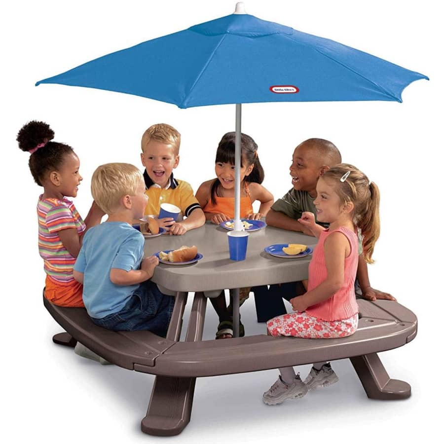 Little Tikes Fold 'n Store Picnic Table with Market Umbrella for $110 Little Tikes Fold 'n Store Picnic Table with Market Umbrella for $110