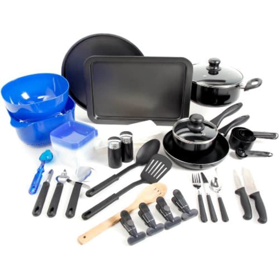 Gibson Home Back to Basics Nonstick Aluminum Cookware Set, 59-Piece, Black for $80