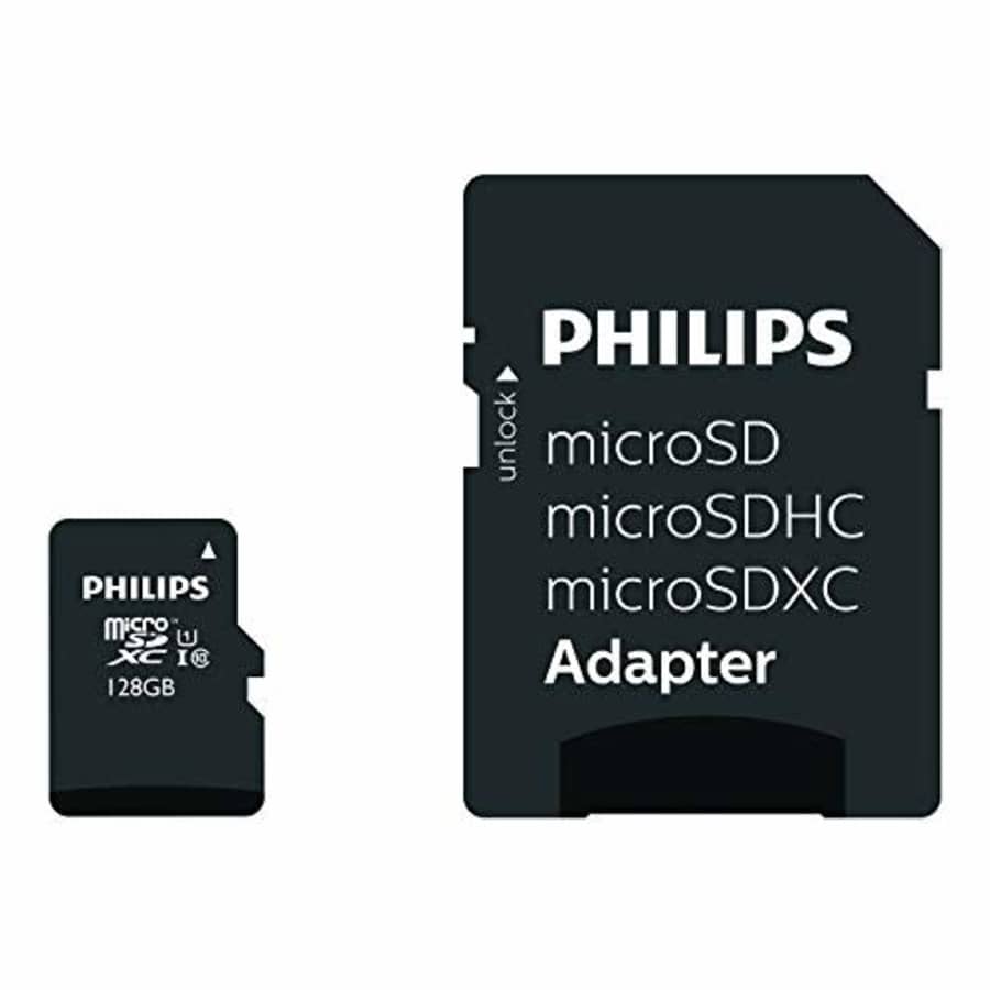 Philips PHMSDM128GXC10U1 128GB Micro SDXC Class 10 UHS-1 & V10 Flash Memory Card with Adapter for $25 Philips PHMSDM128GXC10U1 128GB Micro SDXC Class 10 UHS-1 & V10 Flash Memory Card with Adapter for $25