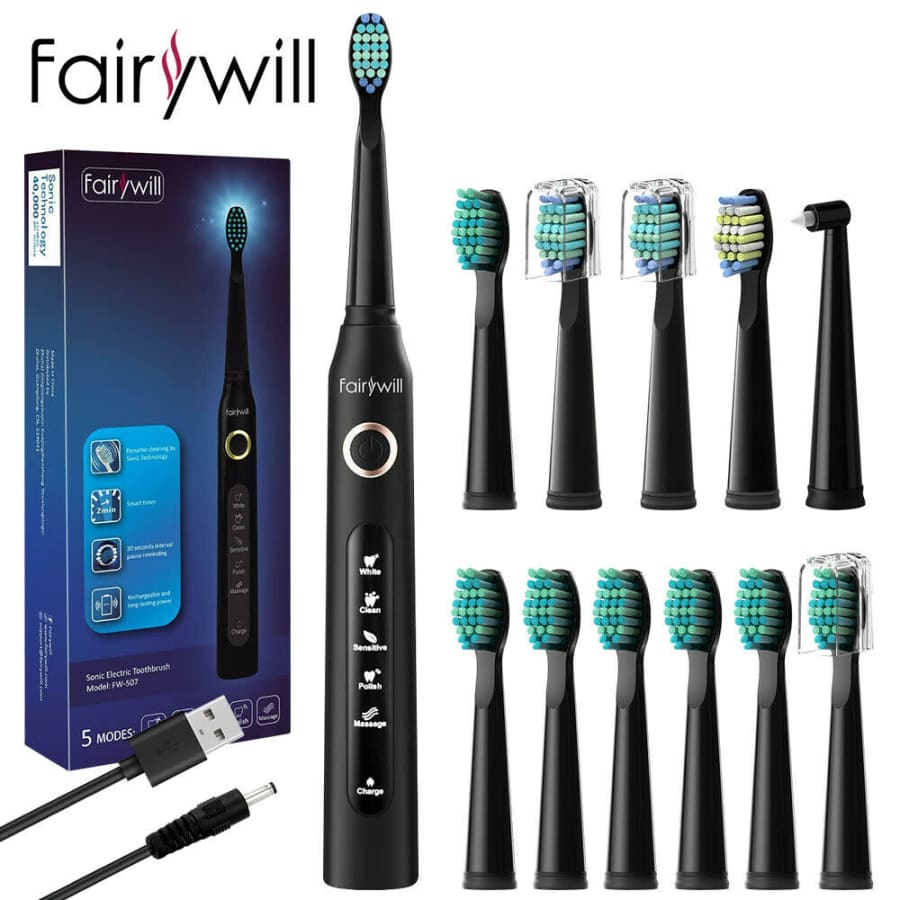 Fairywill Sonic Electric Toothbrush with 12 Brush Heads for $20