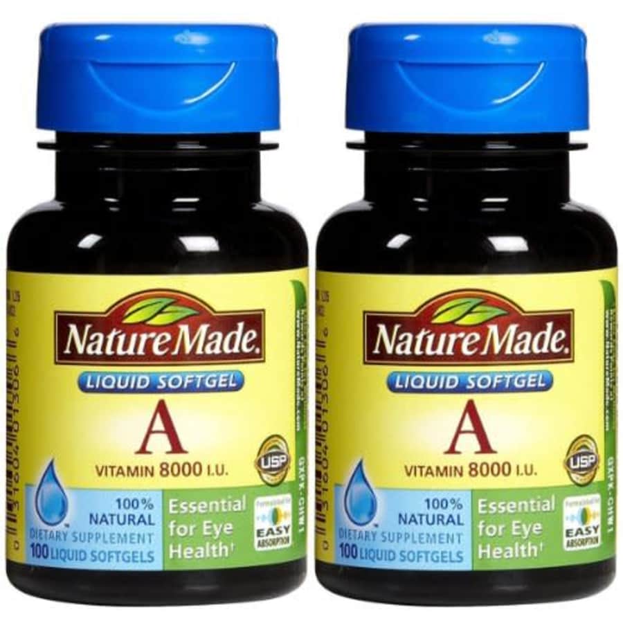 Nature Made Vitamin A 2,400 mcg (8,000 IU), 100 Softgels (Pack of 2) for $30