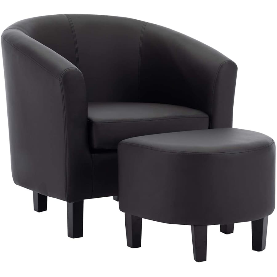 AmazonBasics Faux Leather Barrel Accent Chair w/ Ottoman for $184 AmazonBasics Faux Leather Barrel Accent Chair w/ Ottoman for $184