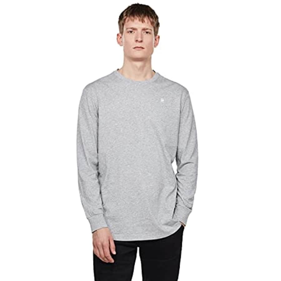 G-Star Raw Men's Crewneck Logo Lash Soft Cotton Long Sleeve T-Shirt, Grey Heather, S for $45