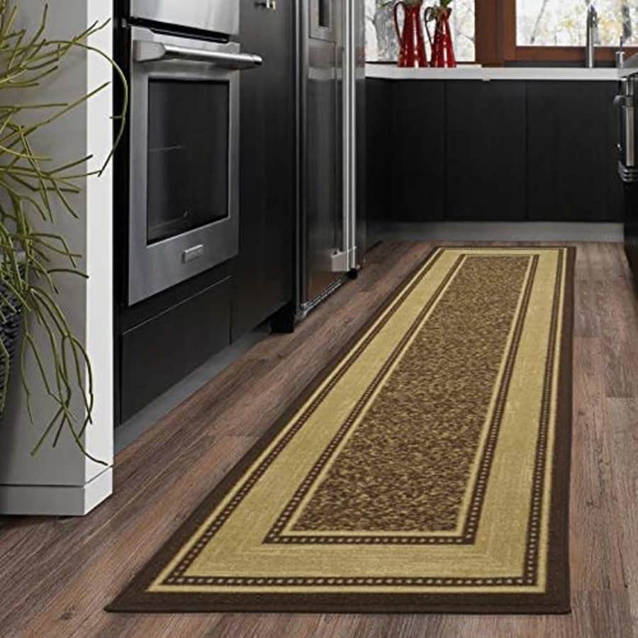 Ottomanson OTH2208-2X7 Ottohome Bordered Runner Rug, 1'10" X 7', Chocolate Brown, 7 Feet for $48