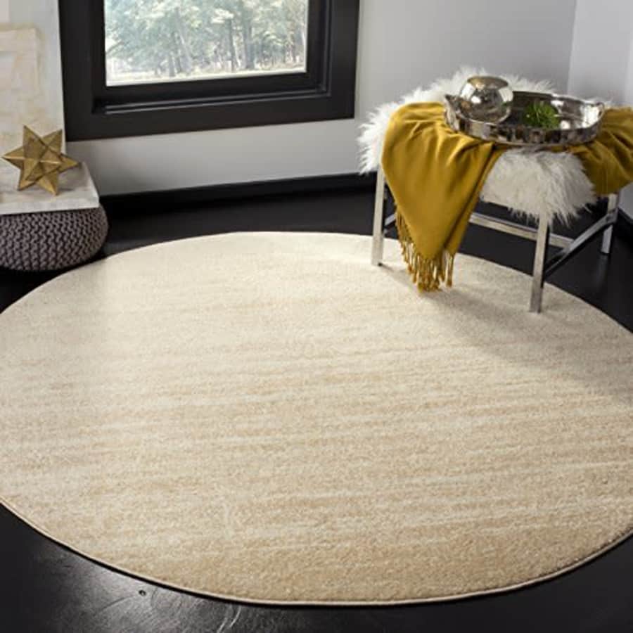 SAFAVIEH Adirondack Collection 5' x 5' Round Champagne / Cream ADR113W Modern Ombre Non-Shedding for $58