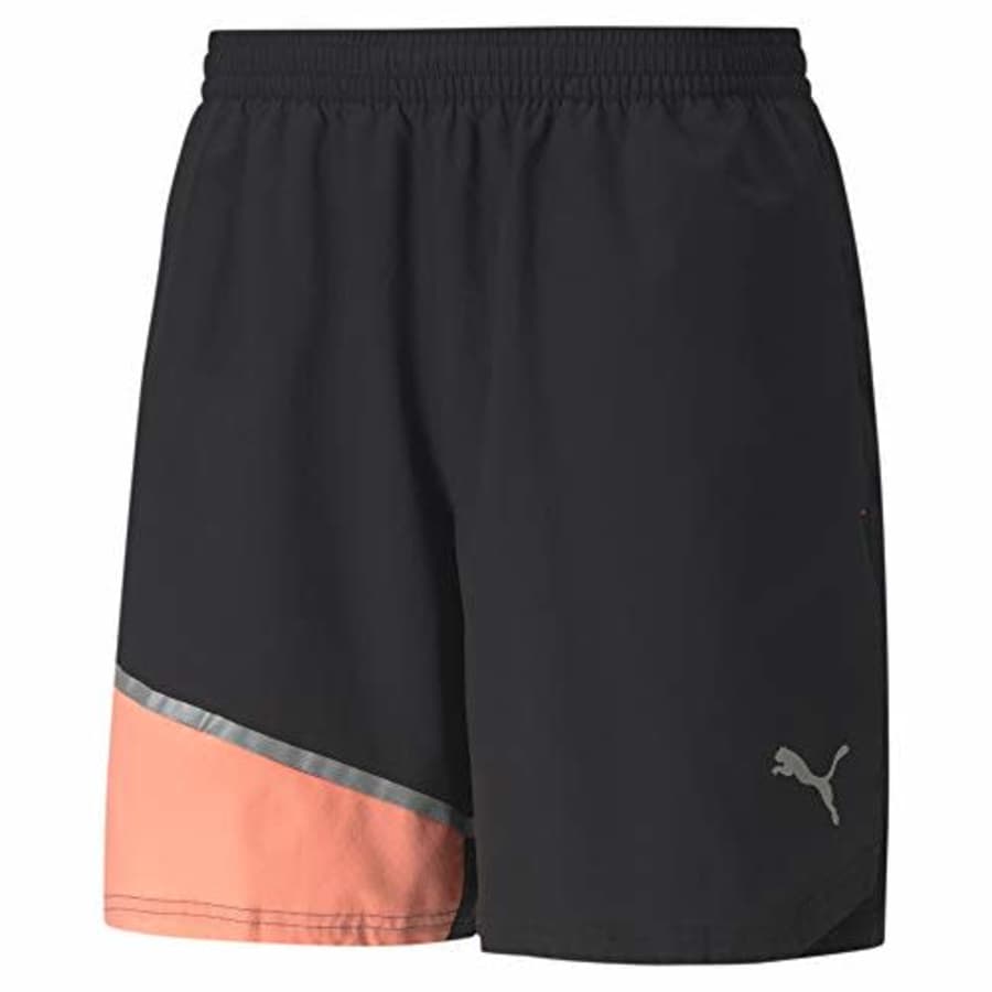 PUMA Men's 7" Woven Running Shorts, Black-Nrgy Peach, S for $29