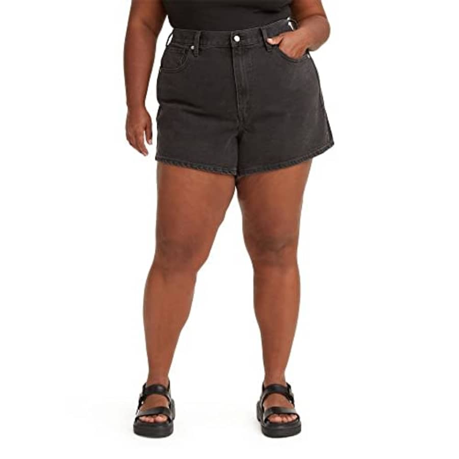 Levi's Women's Plus-Size High Waisted Mom Jean Shorts, (New) Wonderful-Black, 37 for $17