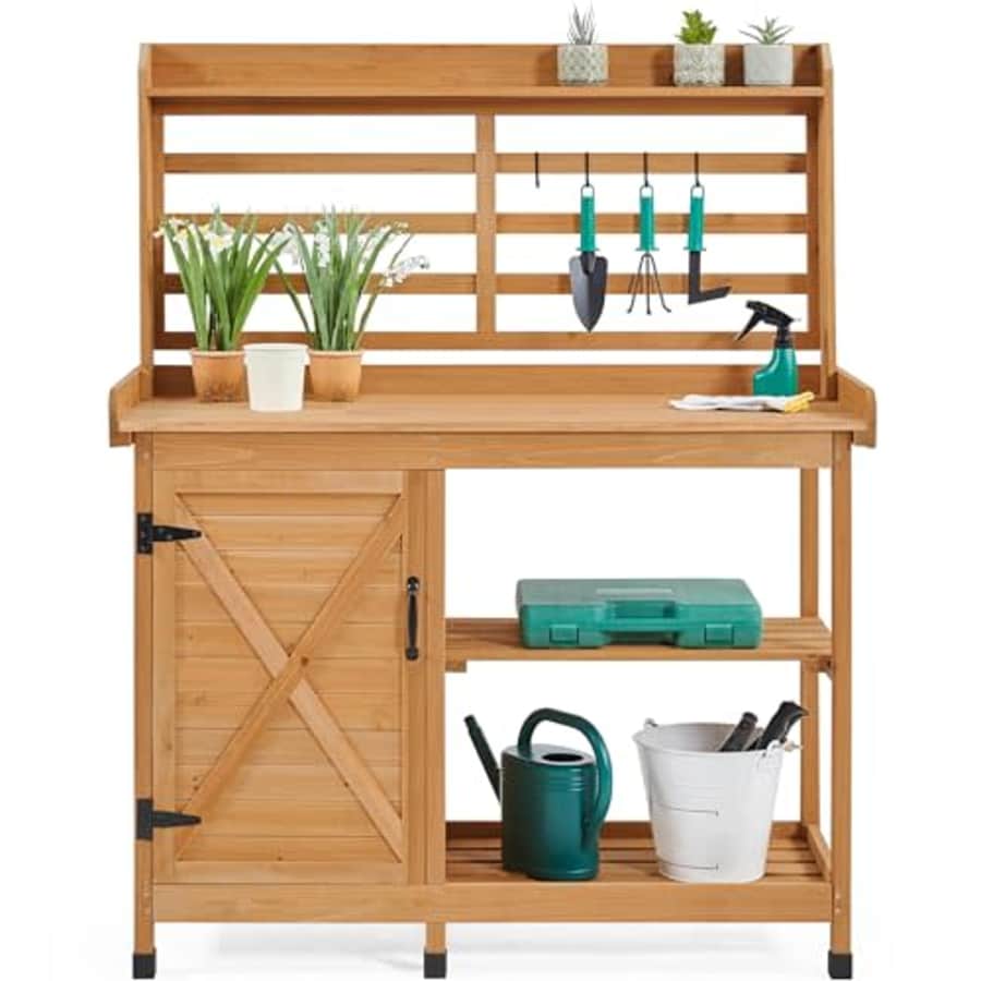 Yaheetech Outdoor Potting Bench, Large Horticulture Work Table Workstation with Storage Cabinet for $123