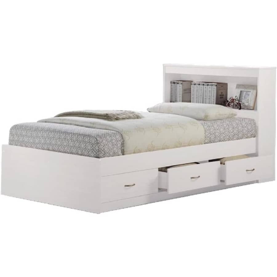 Hodedah Twin Size Wood Platform Bed w/ Bookcase Headboard for $215 Hodedah Twin Size Wood Platform Bed w/ Bookcase Headboard for $215