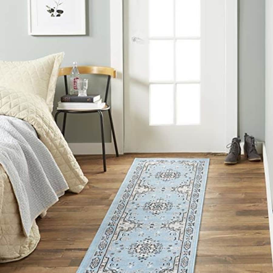 Home Dynamix Premium Sakarya Traditional Medallion Border Area Rug, Blue, 1'9"x7'2" Runner for $37