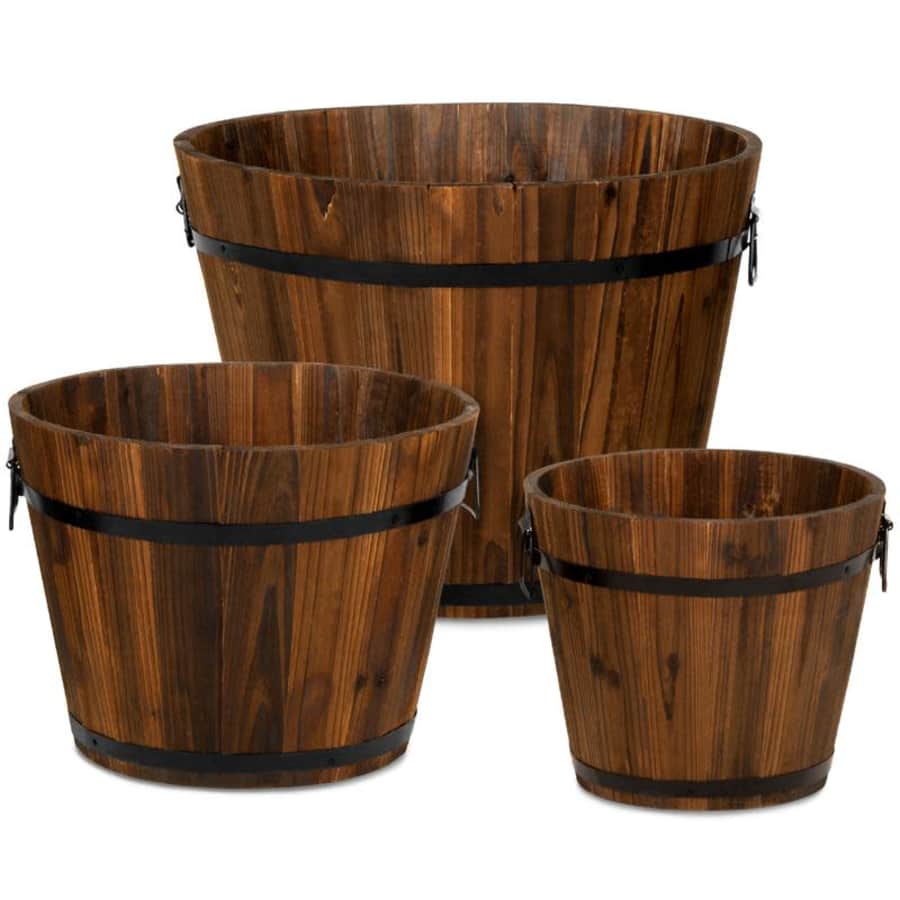 Best Choice Products 3-Piece Wood Barrel Planter Set for $65