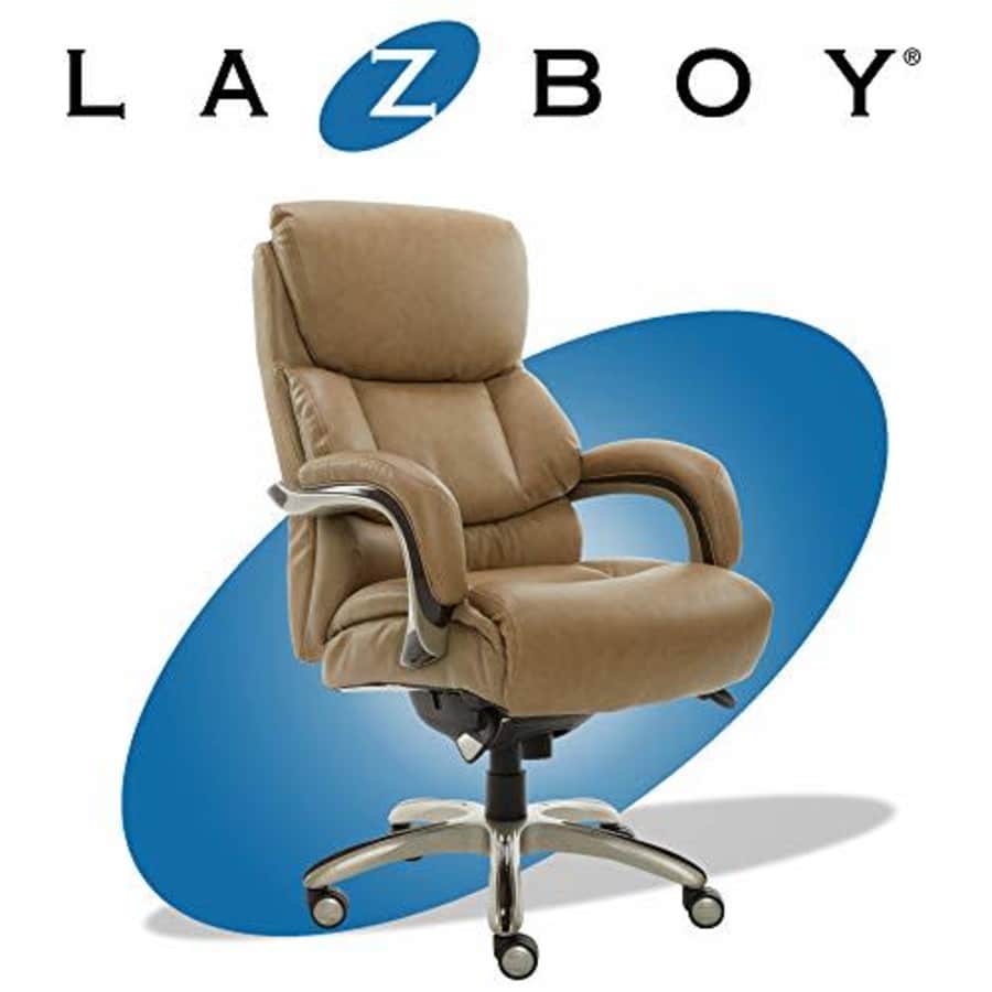 La-Z-Boy Executive Comfort Core Cushions, Office Chair with Black Wood Accents, Bonded Leather, for $319 La-Z-Boy Executive Comfort Core Cushions, Office Chair with Black Wood Accents, Bonded Leather, for $319