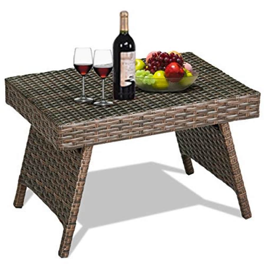 Tangkula Outdoor Wicker Table Patio Poolside Lawn Garden Rattan Steel Frame Folding Standing Coffee for $60