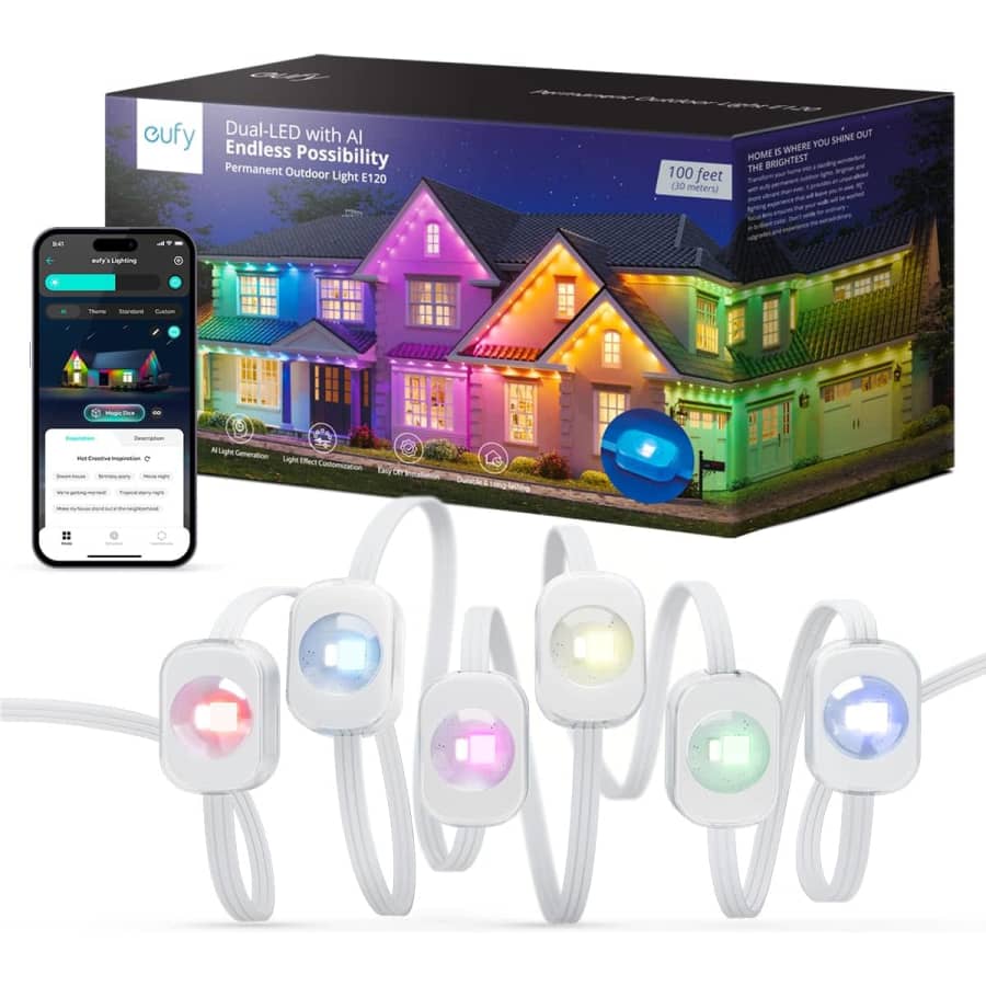 Eufy 100-Foot Permanent Outdoor Smart String Lights for $200 Eufy 100-Foot Permanent Outdoor Smart String Lights for $200