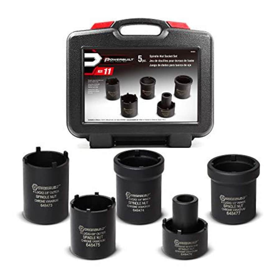 Powerbuilt Spindle Nut Socket Tool Kit, 5 Piece, Remove Spindle Nuts, Various Size Lug Out Spindle for $66 Powerbuilt Spindle Nut Socket Tool Kit, 5 Piece, Remove Spindle Nuts, Various Size Lug Out Spindle for $66