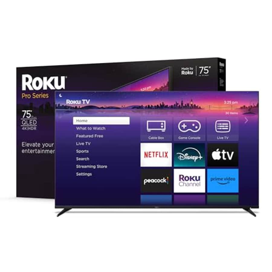 Roku Smart TV 75-Inch Pro Series 4K QLED RokuTV with Backlit Voice Remote Pro, Dolby Vision IQ, for $1,500 Roku Smart TV 75-Inch Pro Series 4K QLED RokuTV with Backlit Voice Remote Pro, Dolby Vision IQ, for $1,500