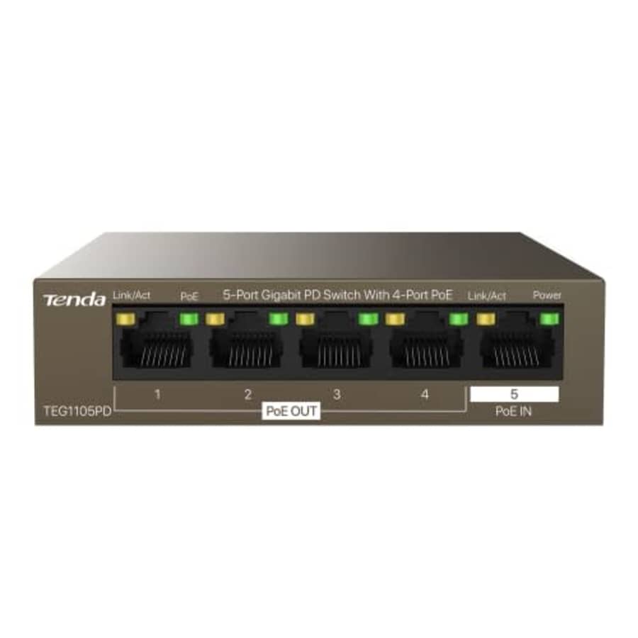 Tenda 5-Port Unmanaged Gigabit PoE Ethernet Switch, Ethernet Splitter(TEG1105PD)|Plug & Play|PSE & for $26 Tenda 5-Port Unmanaged Gigabit PoE Ethernet Switch, Ethernet Splitter(TEG1105PD)|Plug & Play|PSE & for $26