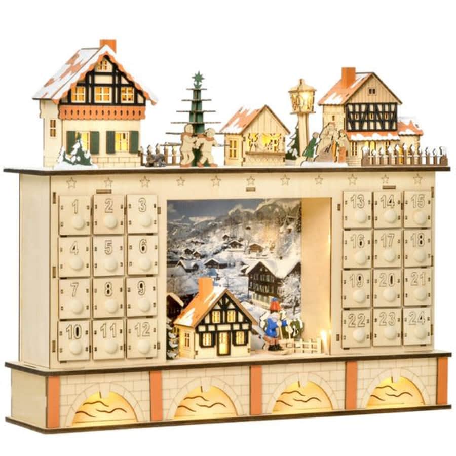 Homcom Light-Up Village Wood Advent Calendar for $52