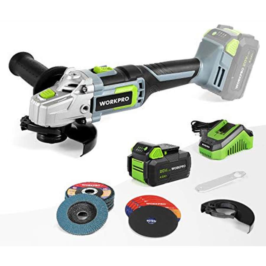 WORKPRO 20V Cordless Angle Grinder Kit, 4-1/2 Inch, Lightweight Angle Grinder Tool w/ 4.0Ah for $85