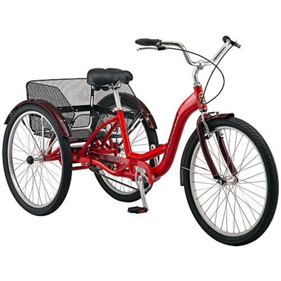 Schwinn Meridian Adult Trike, Three Wheel Cruiser Bike, 1-Speed, 26-Inch Wheels, Cargo Basket, Red for $550 Schwinn Meridian Adult Trike, Three Wheel Cruiser Bike, 1-Speed, 26-Inch Wheels, Cargo Basket, Red for $550