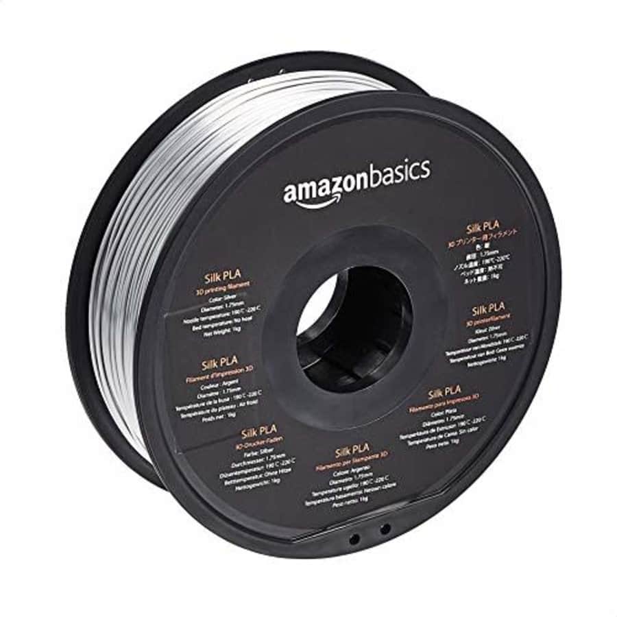 AmazonBasics Silk PLA 3D Printer Filament, 1.75mm, Silver, 1 kg Spool (2.2 lbs) for $20