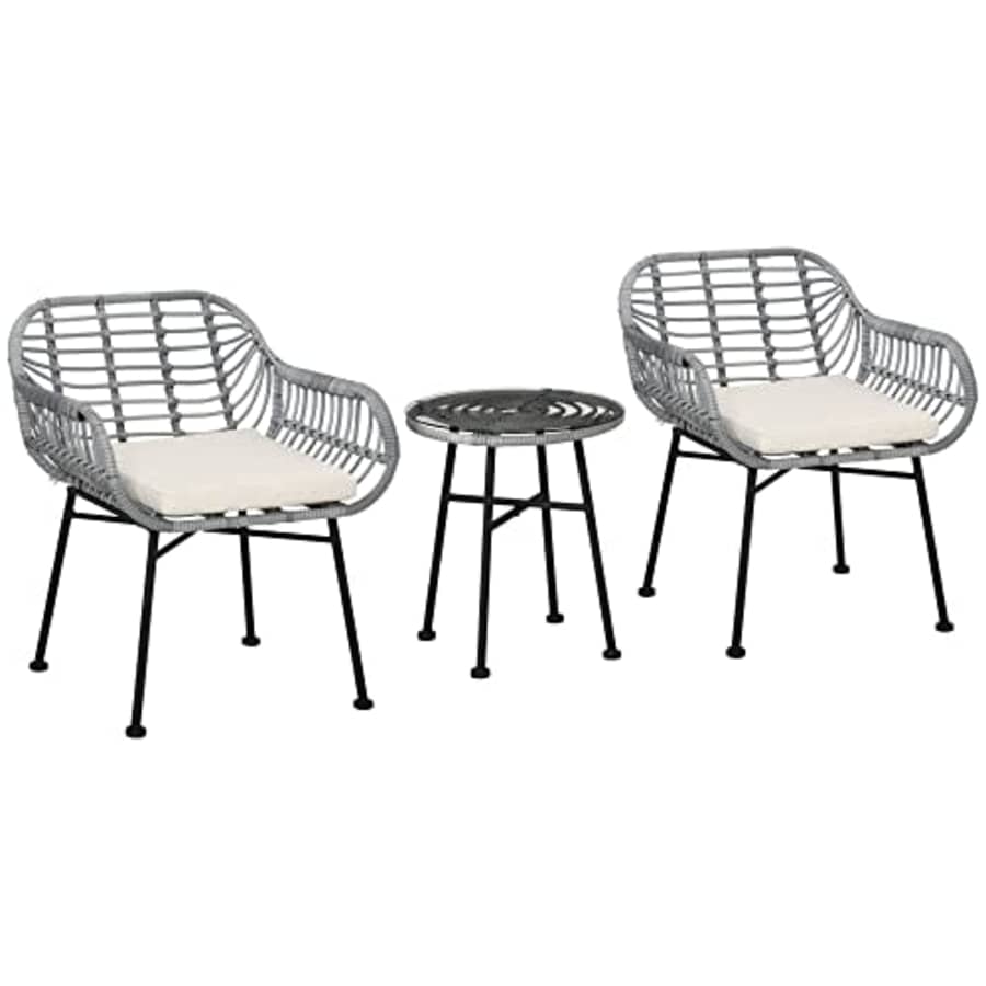 Outsunny 3-Piece Patio Conversation Bistro Set, Outdoor Wicker Furniture with Round Tempered Glass for $115