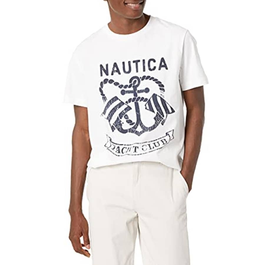 Nautica Jeans Co. Men's Graphic Pocket T-Shirt, Bright White, Small for $18
