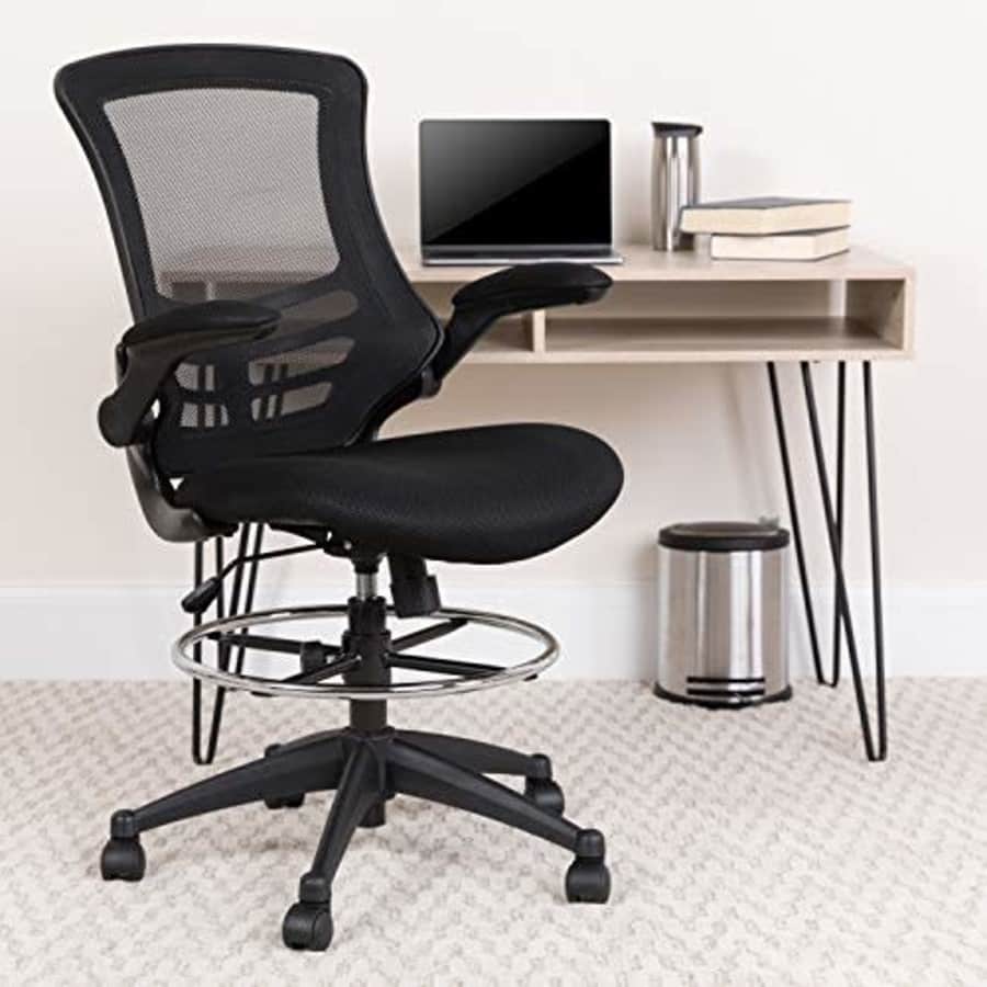 Flash Furniture Mid-Back Black Mesh Ergonomic Drafting Chair with Adjustable Foot Ring and Flip-Up for $141
