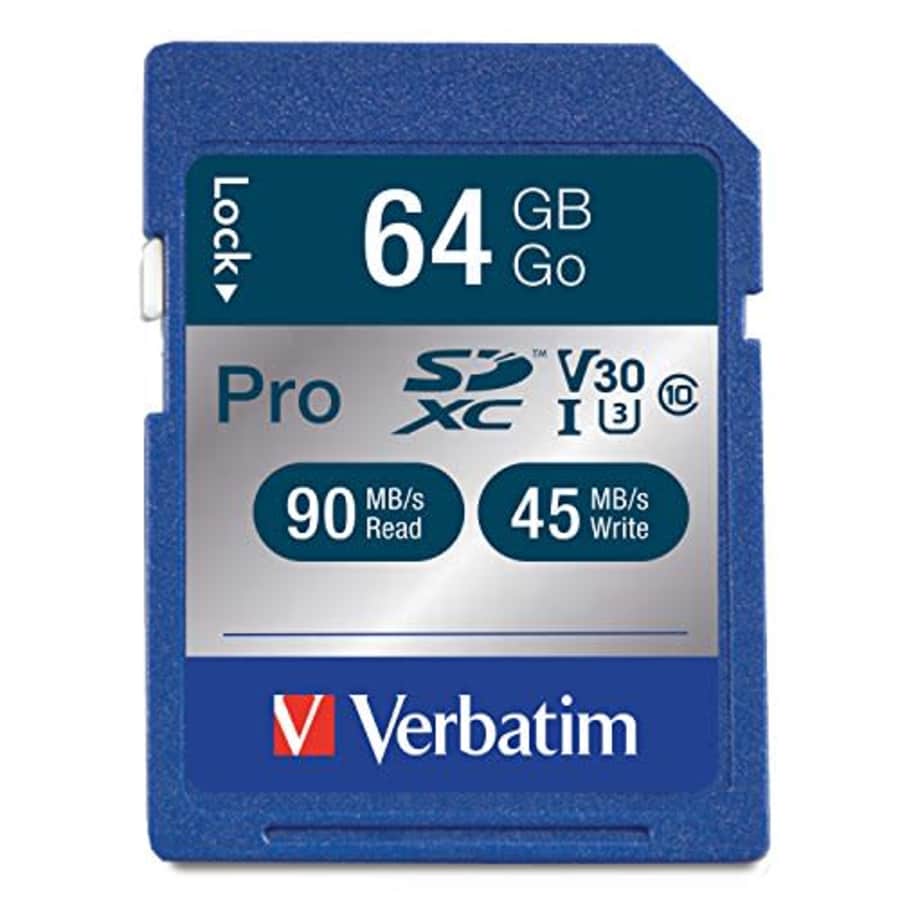 Verbatim 64GB Pro 600X SDXC Memory Card, UHS-I V30 U3 Class 10 - 98670 for $26
