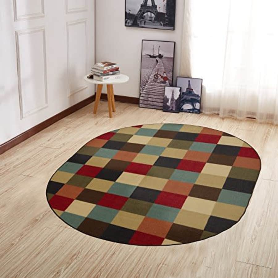 Ottomanson Home Collection Modern Area Rug, 5' X 6'6" Oval, Multi-colored Checker for $47 Ottomanson Home Collection Modern Area Rug, 5' X 6'6" Oval, Multi-colored Checker for $47