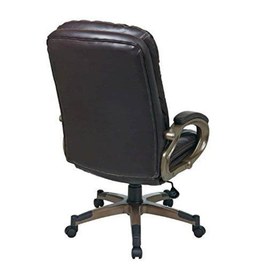 Office Star Bonded Leather Seat and Back Executives Chair with Fixed Arms and Cocoa Coated Accents, for $182