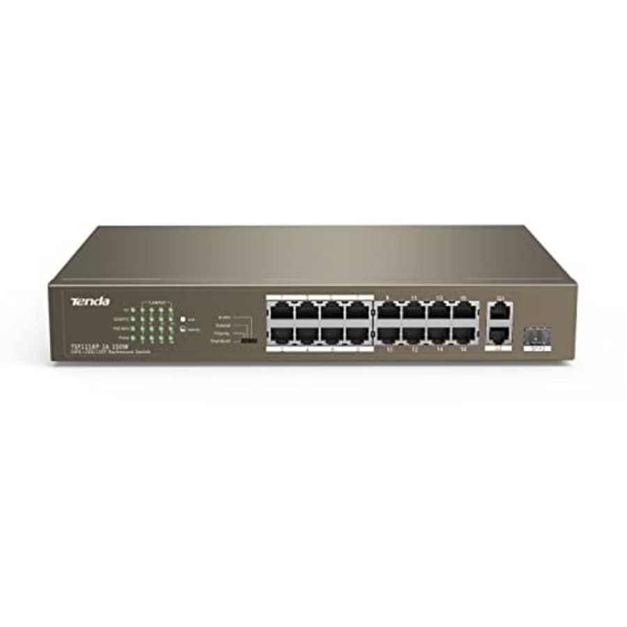 Tenda TEF1118P | 16 Port Fast Ethernet PoE Switch@150W | 2 Uplink Gigabit Ports + 1 Combo SFP Slots for $81