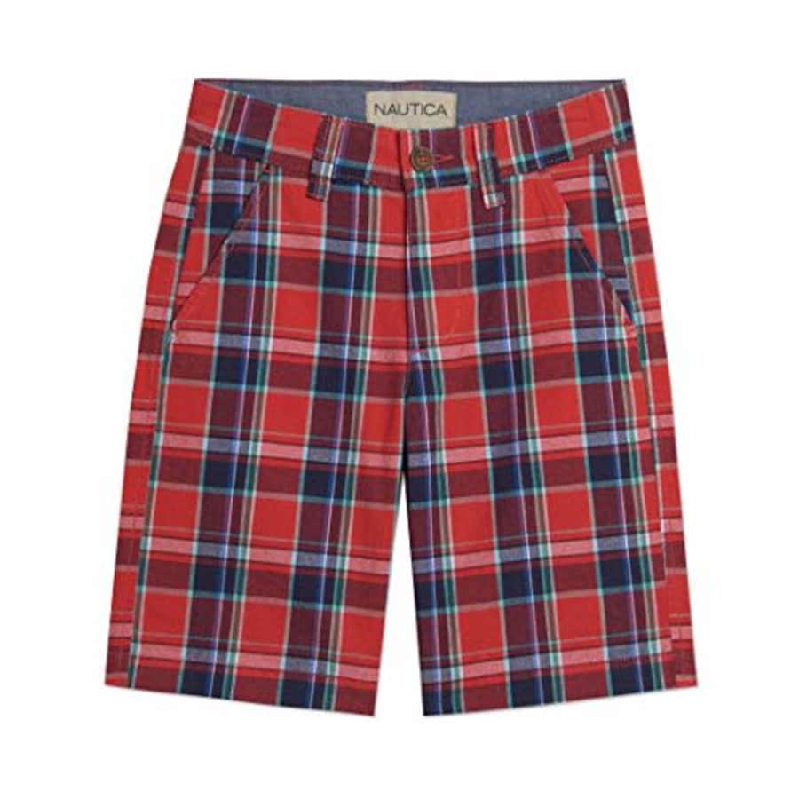 Nautica Boys' Flat Front Plaid Shorts, Seaside Red, 8 for $17