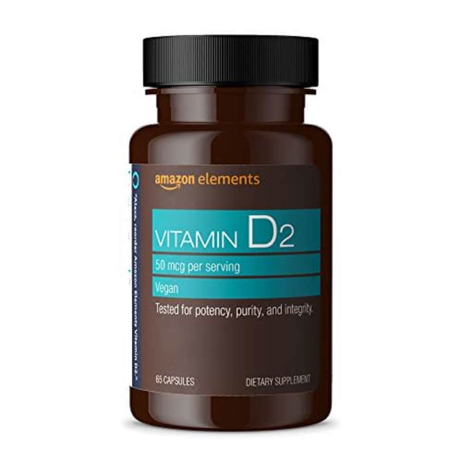 Amazon Elements Vitamin D2 2000 IU, Vegan, 65 Capsules, Supports Strong Bones and Immune Health, 2 for $5