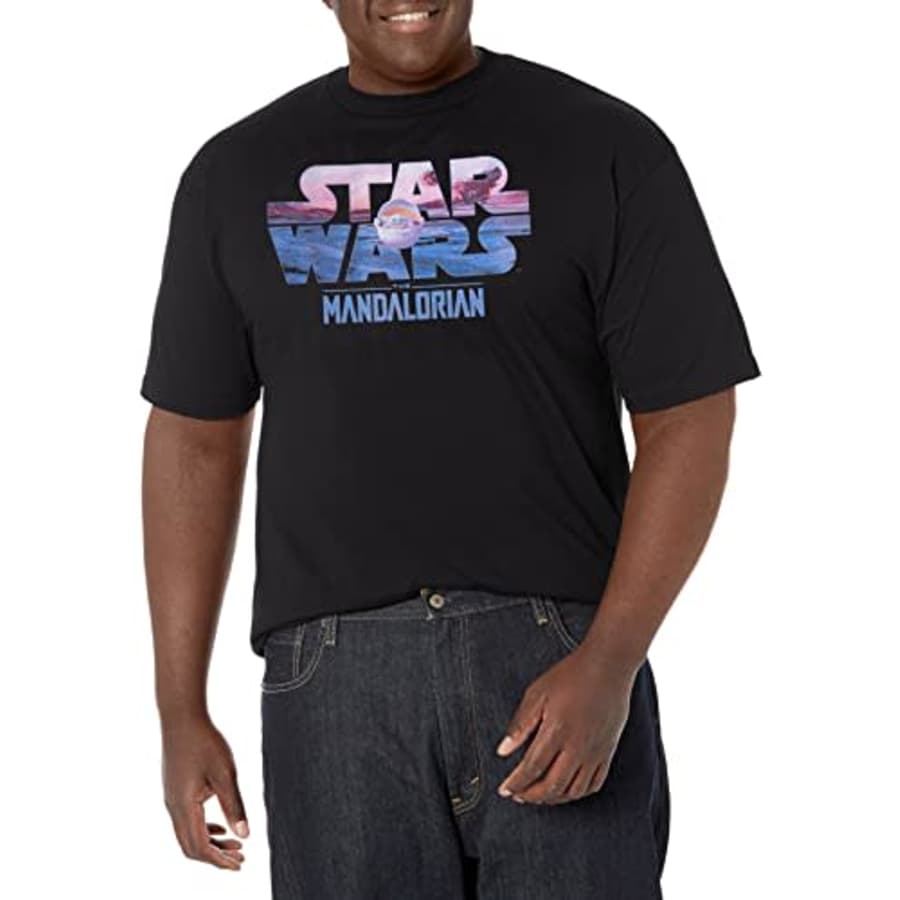 STAR WARS Big & Tall Mandalorian Child Logo Fill Men's Tops Short Sleeve Tee Shirt, Black, 4X-Large for $8