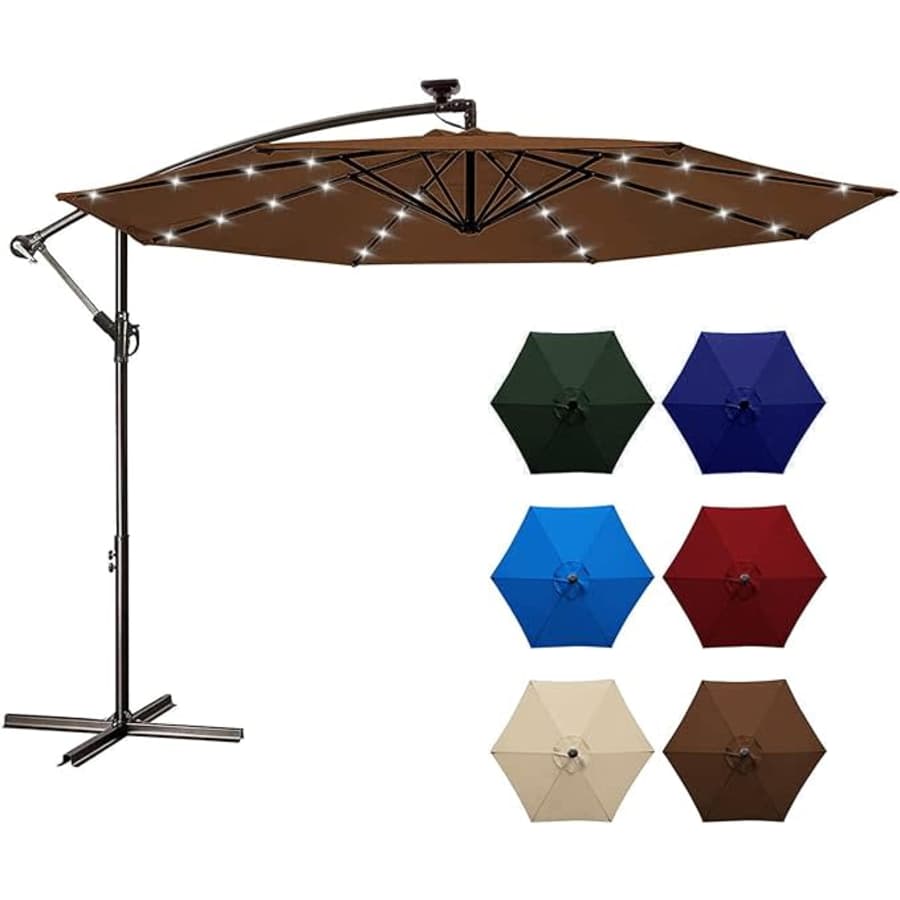 Love Story 10-Ft. Solar LED Offset Patio Umbrella for $90 Love Story 10-Ft. Solar LED Offset Patio Umbrella for $90