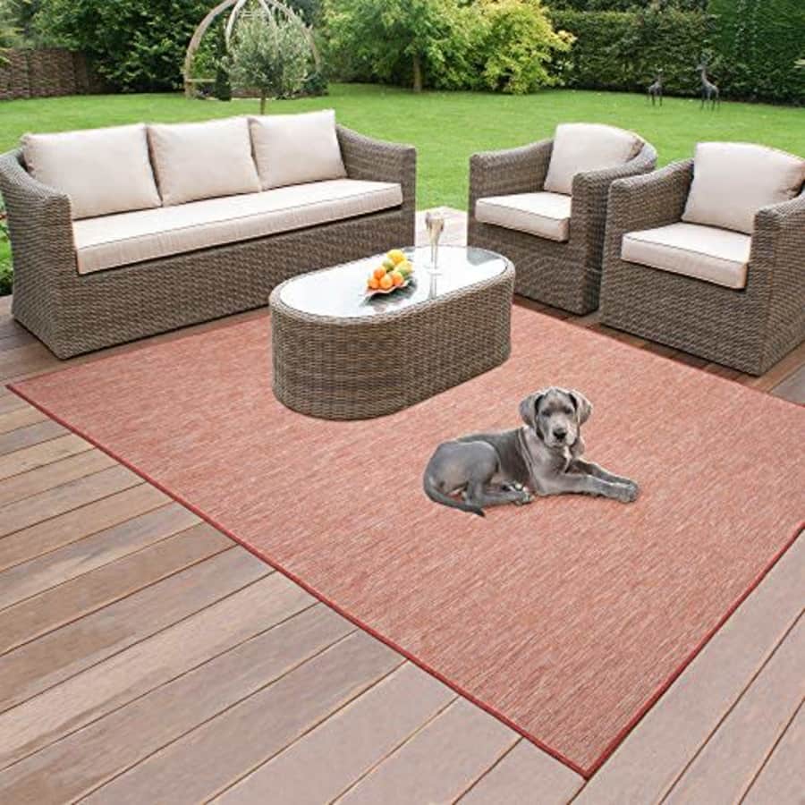 Ottomanson Sundance Collection Reversible Indoor & Outdoor Solid Design Area Rug, 5'3" x 7', Red for $37