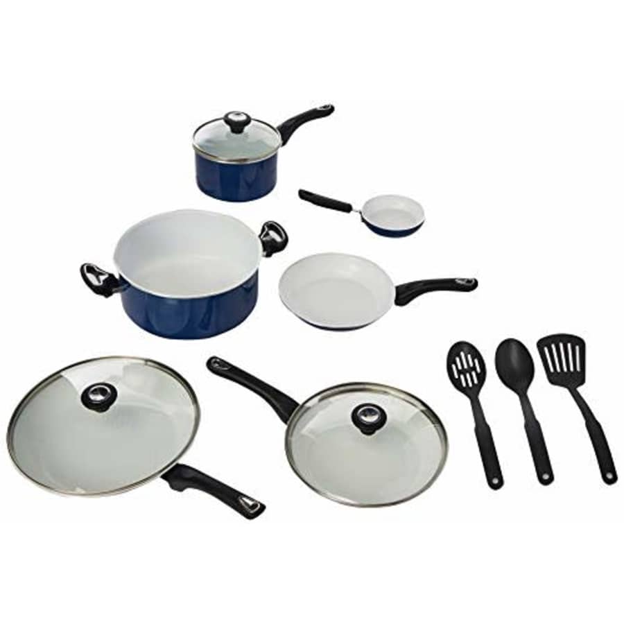 Farberware Ceramic Dishwasher Safe Nonstick Cookware Pots and Pans Set, 12 Piece, Blue for $110 Farberware Ceramic Dishwasher Safe Nonstick Cookware Pots and Pans Set, 12 Piece, Blue for $110