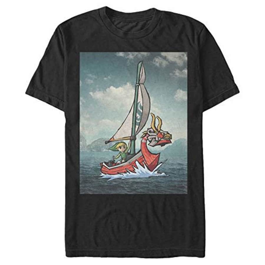 Nintendo Men's Zelda Wind Waker Link Photo-Real Ship Sail T-Shirt, Black, xx-Large for $17