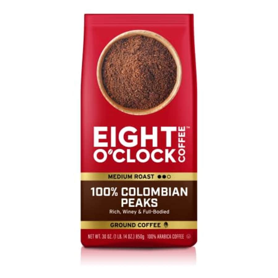 Eight O'Clock Coffee 100% Colombian Peaks, Medium Roast, Ground Coffee, 30 Ounce (Pack of 1), 100% for $19