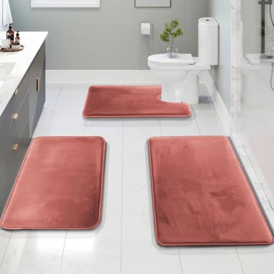 Clara Clark 3 Piece Bathroom Rugs Bath Mat Set, Velvet Memory Foam Bath Mats for Bathroom - for $33 Clara Clark 3 Piece Bathroom Rugs Bath Mat Set, Velvet Memory Foam Bath Mats for Bathroom - for $33