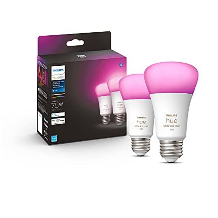 Philips Hue 2-Pack White and Color A19 Medium Lumen Smart Bulb, 1100 Lumens, Bluetooth & Zigbee for $92 Philips Hue 2-Pack White and Color A19 Medium Lumen Smart Bulb, 1100 Lumens, Bluetooth & Zigbee for $92