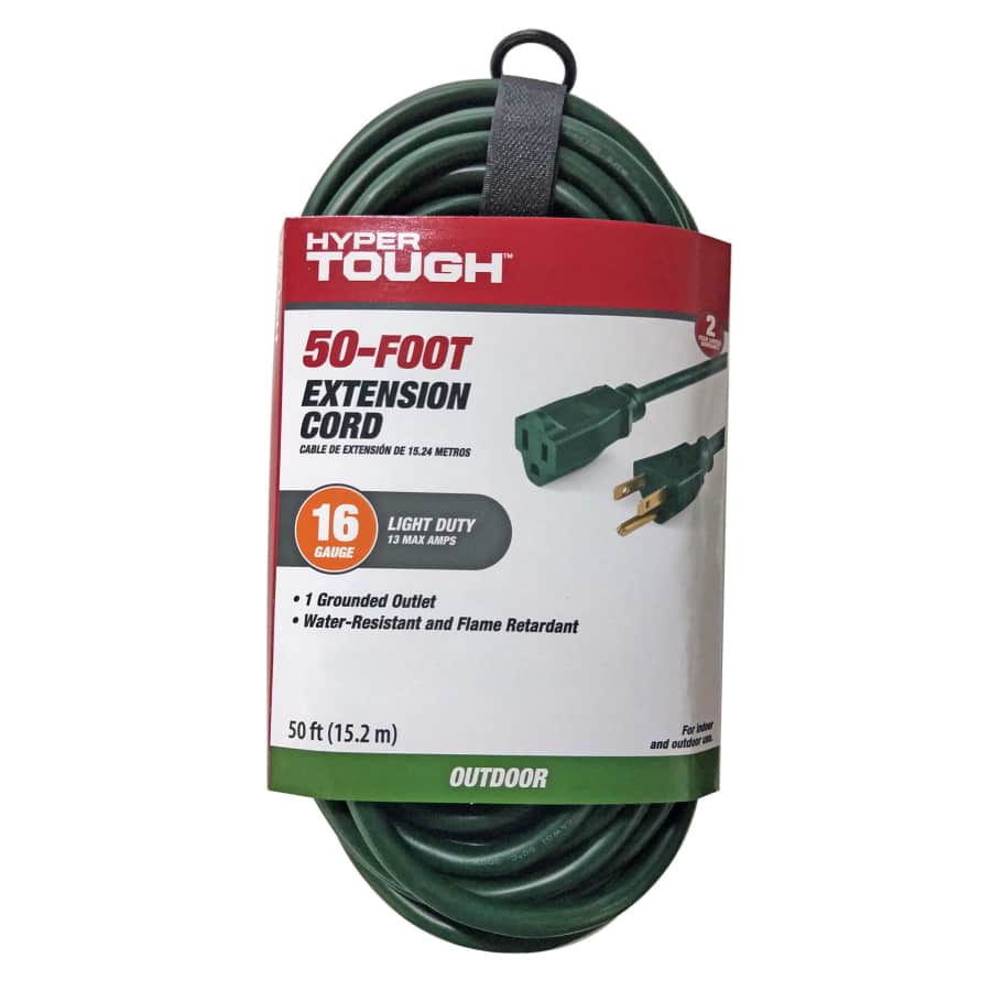 Hyper Tough 50-Foot 16/3 Green Outdoor Extension Cord for $3