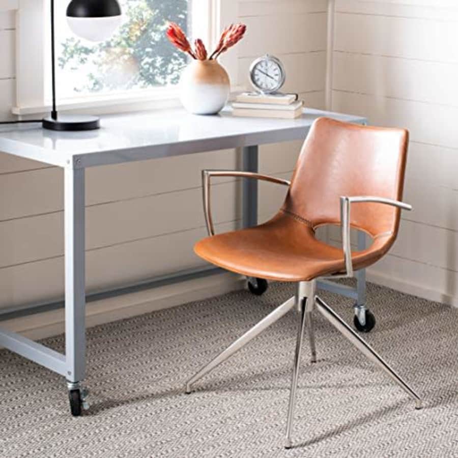 Safavieh Home Dawn Mid-Century Modern Light Brown Faux Leather and Stainless Steel Swivel Office for $313
