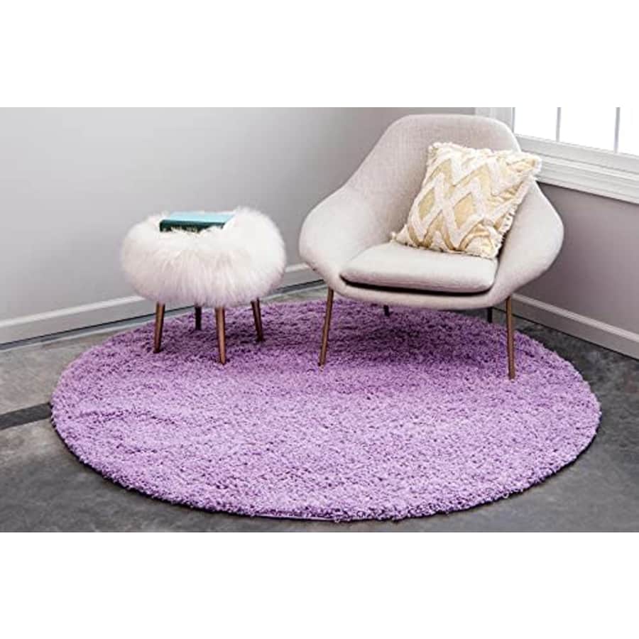 Unique Loom Solo Solid Shag Collection Area Modern Plush Rug Lush & Soft, 4' 0 x 4' 0 Round, Lilac for $39