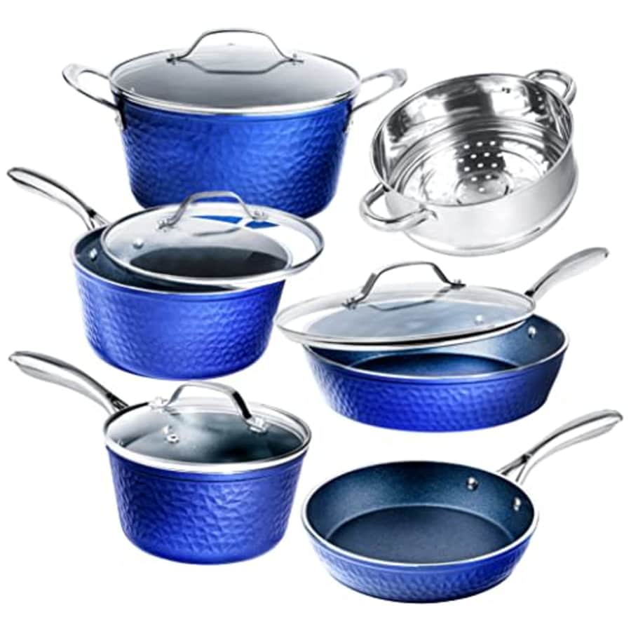 Granitestone Pots and Pans Set with Hammered Design, 10 Piece Complete Nonstick Kitchen Cookware for $127